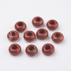 Natural Red Jasper European Beads, Large Hole Beads, Rondelle, 14x7~8mm, Hole: 6mm(G-G740-14x8mm-04)