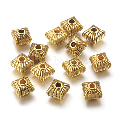 Tibetan Style Spacer Beads, Square, Lead Free & Nickel Free & Cadmium Free, Antique Golden, 7x7x6.5mm, Hole: 1mm(GLF5162Y-NF)