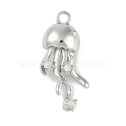 Brass Micro Pave Cubic Zirconia Pendants, Jellyfish, Platinum, 18x9x5mm, Hole: 1.4mm(KK-I719-36P)