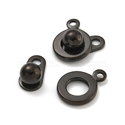 Ion Plating(IP) 201 Stainless Steel Snap Clasps, Round, Black, 15x9.5x5mm, Hole: 1mm and 2mm(STAS-F139-082B)