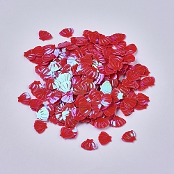 Ornament Accessories Plastic Paillette/Sequins Beads, No Hole/Undrilled Beads, Shell Shapes, Red, 6x8x0.6mm, about 45359pcs/pound(PVC-F002-C03)