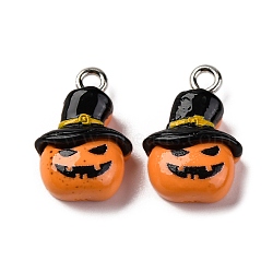 Halloween Theme Opaque Resin Pendants, with Platinum Plated Iron Loops, Pumpkin, 17.5x12x6.5mm, Hole: 2mm(RESI-D075-01A)