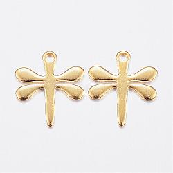 304 Stainless Steel Charms,  Dragonfly, Golden, 12x10.5x0.8mm, Hole: 1mm(STAS-P142-08G)