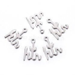 201 Stainless Steel Pendants, Allah, Stainless Steel Color, 16x13x1mm, Hole: 1.6mm(STAS-O110-02P)