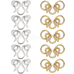 10Pcs 2 Colors 999 Fine Silver Hook Clasps, M Clasps, with Jump Ring, Platinum & Golden, 9.5x10x1mm, Hole: 3mm, 5pcs/color(STAS-PH0006-25)