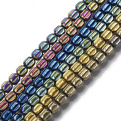 Electroplate Non-magnetic Synthetic Hematite Beads Strands, Corrugated Beads, Pumpkin, Mixed Color, 3.5x3.5mm, Hole: 1mm, about 110pcs/strand, 15.75 inch(40cm)(G-S352-34)
