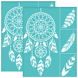 Self-Adhesive Silk Screen Printing Stencil, for Painting on Wood, DIY Decoration T-Shirt Fabric, Turquoise, Feather, 280x220mm(DIY-WH0338-301)