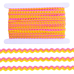 1 Roll Polyester with Paillette Wavy Fringe Trim Ribbon, with 1Pc Cardboard Display Card, Gift Accessories, Wave Bending Ribbon for Garment Accessories, Gold, 1/4 inch(8mm), about 18.59 Yards(17m)/Set(OCOR-GF0005-72A)