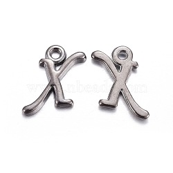 Gunmetal Plated Alloy Letter Pendants, Rack Plating, Cadmium Free & Lead Free, Letter.X, 13x9x2mm, Hole: 1.5mm(PALLOY-J718-01B-X)