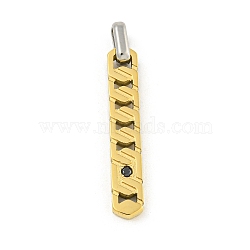 Ion Plating(IP) 304 Stainless Steel Pendants, with Rhinestone, Rectangle Charm, Golden, 35x6x3mm, Hole: 4x5mm(STAS-F307-04G)