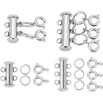 304 Stainless Steel Clasps Sets, include Slide Lock Clasps & Open Jump Rings & Smooth Surface Spring Ring Clasps, Stainless Steel Color