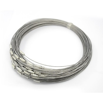 Steel Wire Necklace Cord, Nice for DIY Jewelry Making, with Brass Screw Clasp, Silver, 17.5 inch, 1mm