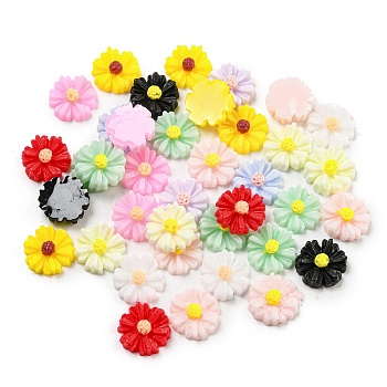 Opaque Epoxy Resin Decoden Cabochons, Daisy Flower, Mixed Color, 8x2.5mm