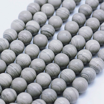 Natural Silver Line Jasper Beads Strands, Round, 10mm, Hole: 1mm
