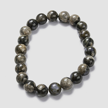 Natural Glaucophane Stretch Beaded Bracelets, Round, Inner Diameter: 2-1/8 inch(5.5cm), Beads: 8~9mm