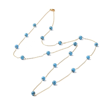 Synthetic Turquoise Beads Necklaces, 304 Stainless Steel Cable Chain Jewelry for Women, Real 24K Gold Plated, 39-3/4 inch(101cm)