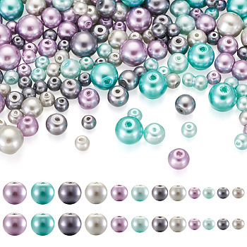 Cheriswelry 12 Strands 12 Styles Baking Painted Pearlized Glass Pearl Round Bead Strands, Mixed Color, 4~9mm, Hole: 1mm, about 105~210pcs/strand, 31.40''(79.75cm), 1 strand/style