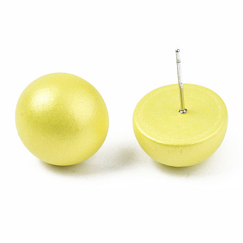 Painted Half Round Schima Wood Earrings for Girl Women, Stud Earrings with 316 Surgical Stainless Steel Pins, Yellow, 15x8.5mm, Pin: 0.7mm