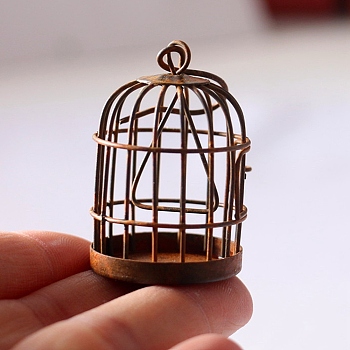 Miniature Alloy Birdcage, for Dollhouse Garden Accessories, Pretending Prop Decorations, Chocolate, 40x30mm