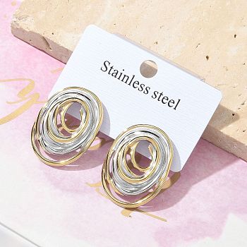 304 Stainless Steel Stud Earrings for Women, Oval, Golden & Stainless Steel Color, 28x21.5mm