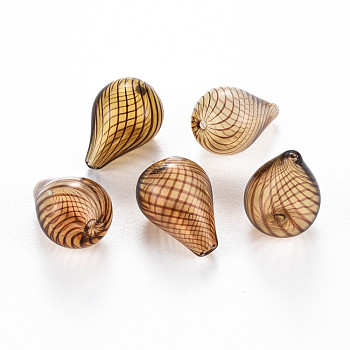 Transparent Handmade Blown Glass Globe Beads, Stripe Pattern, Teardrop, Peru, 20~21x14~15mm, Hole: 1~2mm