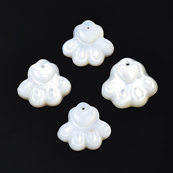Natural White Shell Charms, Dog's Paw, 12~13x13~14x2~3mm, Hole: 0.9mm