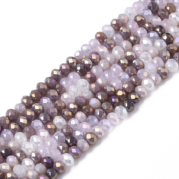 Electroplate Glass Beads Strands, AB Color Plated, Faceted, Rondelle, Lavender Blush, 3x2.5mm, Hole: 0.7mm, about 188~190pcs/16.93 inch~17.71 inch(43~45cm)