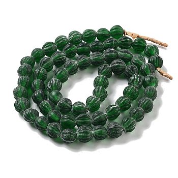 Handmade Nepalese Lampwork Beads, Pumpkin, Dark Green, 10.5x9.5mm, Hole: 1.5mm, about 64pcs/strand, 25.79''(65.5cm)