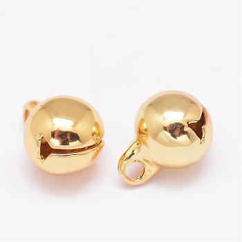 Brass Small Bell Charms, Cadmium Free & Nickel Free & Lead Free, Real 18K Gold Plated, 11x8mm, Hole: 2mm