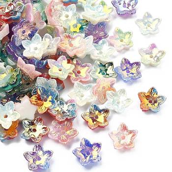 100Pcs 6 Colors Electroplate Two Tone Transparent Resin Beads, Flower, Mixed Color, 11x12x3.5mm, Hole: 1.6mm