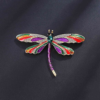 Dragonfly Enamel Pins, Alloy Rhinestone Lapel Pins for Backpack Clothes, Colorful, 47x71mm