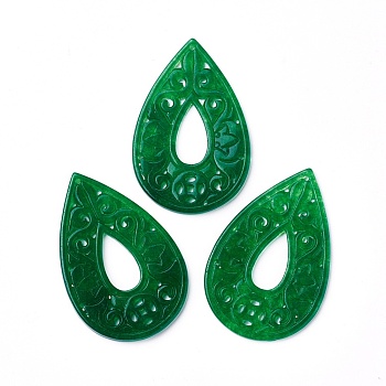 Natural Dyed Jade Big Pendants, teardrop, 53~54x35~35.5x2~3.5mm, Hole: 1~1.5mm
