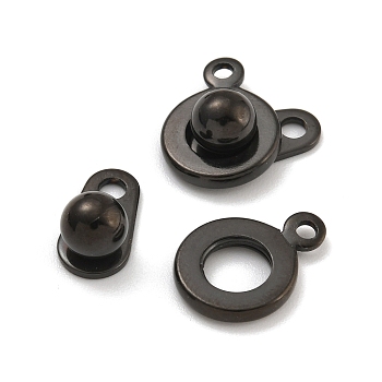 Ion Plating(IP) 201 Stainless Steel Snap Clasps, Round, Black, 15x9.5x5mm, Hole: 1mm and 2mm