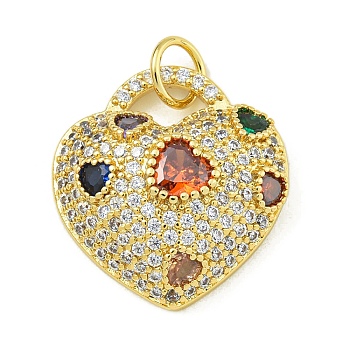 Rack Plating Brass Pave Cubic Zirconia Pendants, Lead Free & Cadmium Free, Real 18K Gold Plated, Heart, Real 18K Gold Plated, 21x19.5x6mm, Hole: 4.5mm