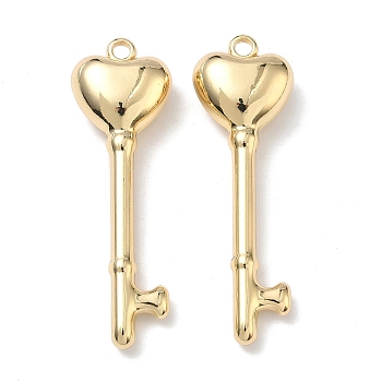 Alloy Pendants, Heart Key Charms, Rack Plating, Cadmium Free & Lead Free, Golden, 48x15x8.5mm, Hole: 2.5mm