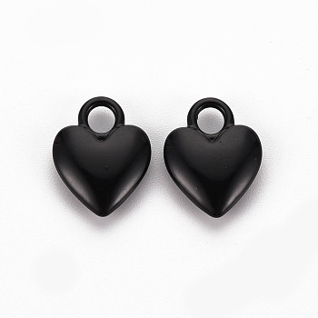 Spray Painted Alloy Charms, Cadmium Free & Lead Free, Heart, Black, 14.5x11x4mm, Hole: 3mm
