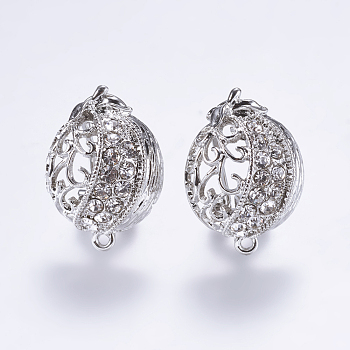 Alloy Rhinestone Stud Earring Findings, with Loop, Platinum, 24x17mm, Hole: 1mm, Pin: 0.7mm