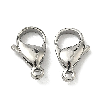 Tarnish Resistant 304 Stainless Steel Lobster Claw Clasps, Parrot Trigger Clasps, Manual Polishing, Stainless Steel Color, 17x10.5x4mm, Hole: 2.2mm