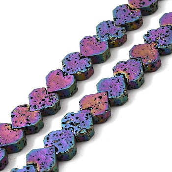 Electroplated Natural Lava Rock Beads Strands, Heart, Rainbow Plated, 8x8.5x3mm, Hole: 1mm, about 60pcs/strand, 16.54''(42cm)