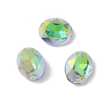 Glass Rhinestone Cabochons, Flat Back & Back Plated, Faceted, Oval, Sphinx, 10x8x4.5mm