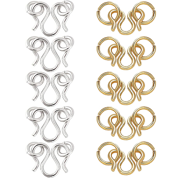 10Pcs 2 Colors 999 Fine Silver Hook Clasps, M Clasps, with Jump Ring, Platinum & Golden, 9.5x10x1mm, Hole: 3mm, 5pcs/color