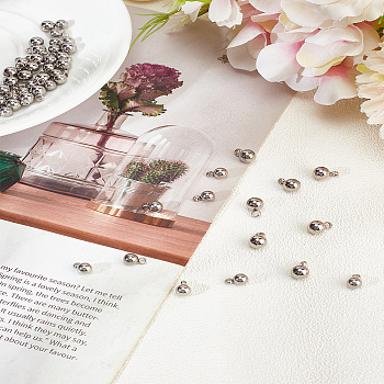60Pcs 2 Styles Tarnish Resistant 304 Stainless Steel Pendants, Round, Stainless Steel Color, 7.5~9x5~6mm, Hole: 1.8~2mm, 30pcs/style