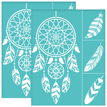 Self-Adhesive Silk Screen Printing Stencil, for Painting on Wood, DIY Decoration T-Shirt Fabric, Turquoise, Feather, 280x220mm