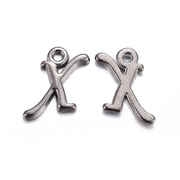 Gunmetal Plated Alloy Letter Pendants, Rack Plating, Cadmium Free & Lead Free, Letter.X, 13x9x2mm, Hole: 1.5mm