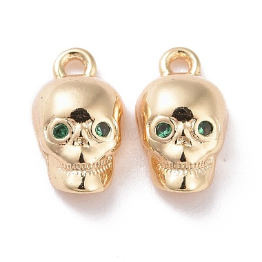 Real 14K Gold Plated Green Skull Brass+Cubic Zirconia Charms