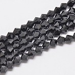 Opaque Solid Color Imitation Jade Glass Beads Strands, Faceted, Bicone, Black, 4x4mm, Hole: 0.8~1mm, about 75~78pcs/strand, 28~29cm(EGLA-A039-P4mm-D17)