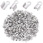 400Pcs 2 Styles 304 Stainless Steel Fold Over Crimp Cord Ends, Stainless Steel Color, 8~9x4x3.5~4mm, Hole: 2mm, 3x5mm inner diameter, 200pcs/style(STAS-BBC0010-28)