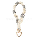 Cotton Braided Flower Pendant Decorations, with Alloy Heart Clasps and Plastic Beads, Gainsboro, 200mm(AJEW-TAC0030-032G-01)