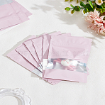 40Pcs Rectangle Composite Material Clear Window Zip Top Mylar Bags, Smell Proof Resealable Bags for Packaging Pouch Party Favor Food Lipgloss Jewelry Storage, Pearl Pink, 12x8cm(ABAG-LP0001-38A)