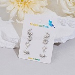 304 Stainless Steel Earring Sets, Sun & Star & Moon, Stainless Steel Color, 6.5~11x7.5~14mm(EJEW-S248-07P)